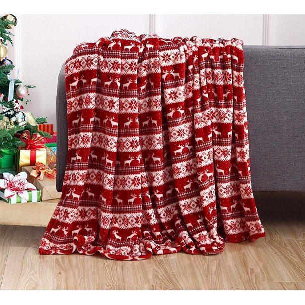 Elegant Comfort Red, White MicroFleece Throws 50" x 60"