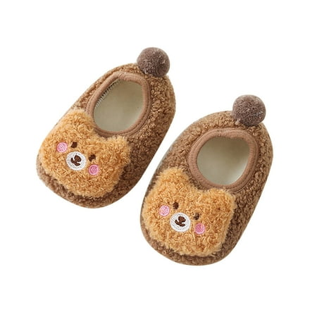 TJAZFJPA Toddler Running Shoes Wide Feet Winter Children Toddler Shoes for Boys and Girls Floor Shoes Flat Bottom Non on Plush Warm and Comfortable Cute Cartoon Bear Infant Shoes Girl