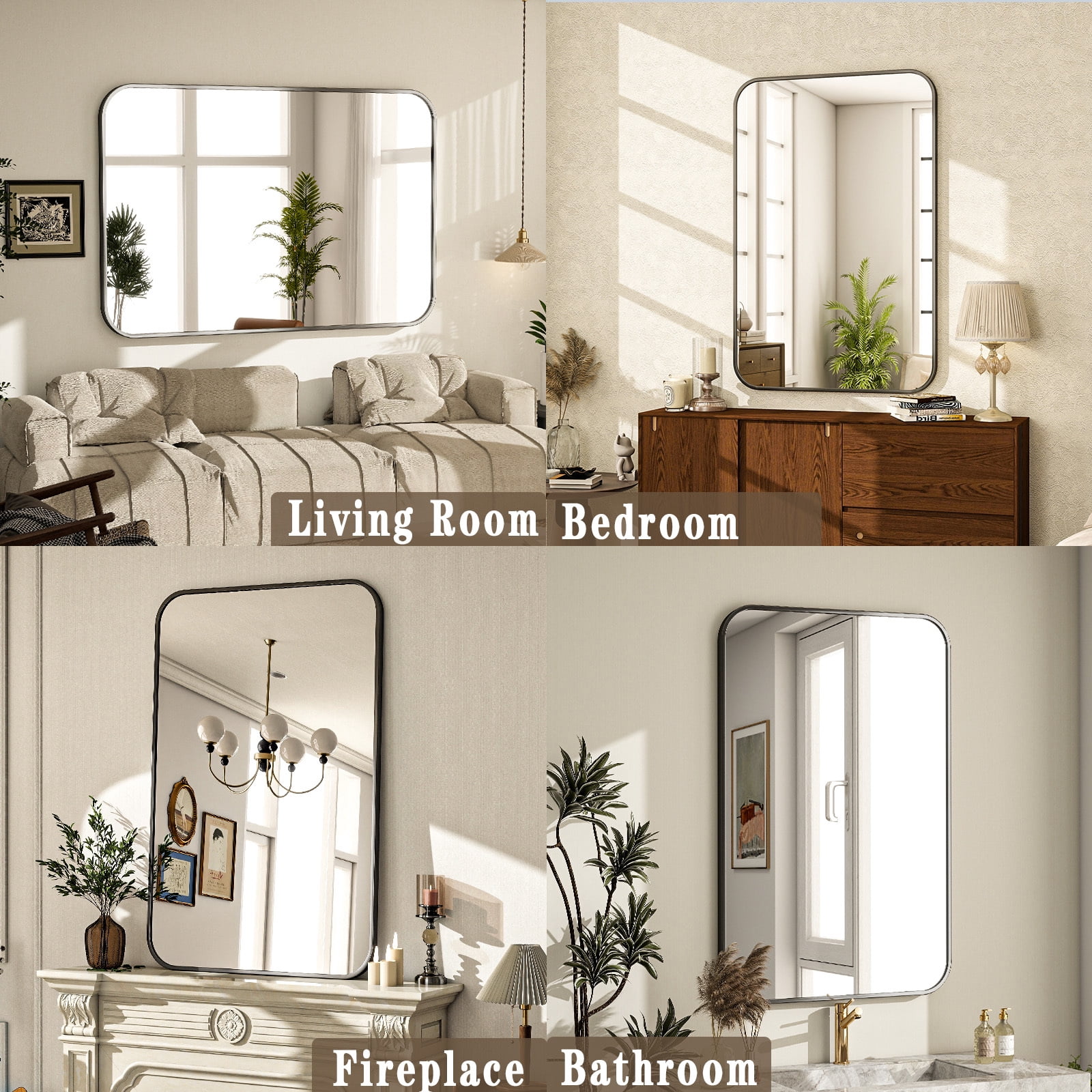 Lumora 28"x20" Rectangular Bathroom Mirror with Round Edge Wall Mounted Wall Mirror, Black