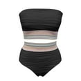 thumbnail image 4 of High Waisted Bandeau Bikini Set Women Strapless Two Piece Swimsuits Ribbed Longline Full Coverage Bathing Suits Swimwear Junior Swimsuit with Shorts Front Tie Skirt Set Womens Swimsuit Shorts Long, 4 of 4