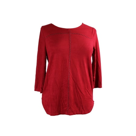 Styleco - Style & Co. Petite Red 3/4-Sleeve Studded Faux-Suede Top PS ...