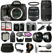 Canon EOS 7D Mark 2 DSLR Digital Camera + 18-55mm IS II + 75-300mm USM Lens + 128GB Memory + 2 Batteries + Charger + LED Video Light + Backpack + Case + Filters + Auxiliary Lenses + More