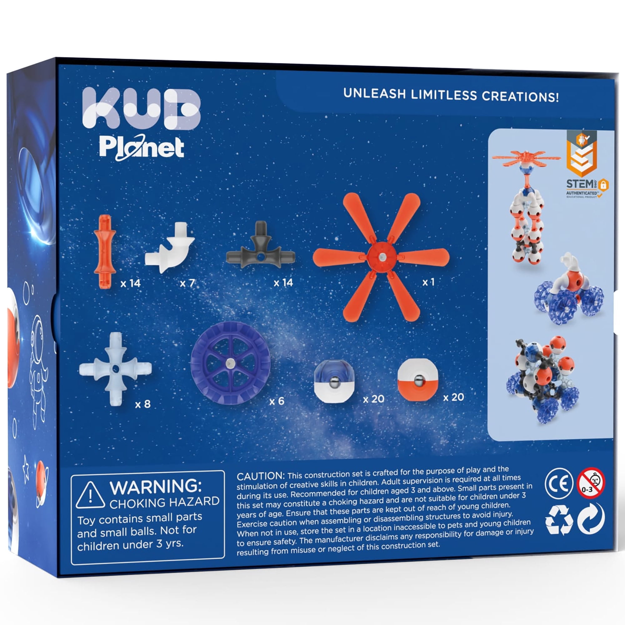 KUB Planet: Magnetic Building Set - Interstellar Navy - 90pc Space Color Construction Blocks, Click-Build-Play, STEM Educational Stacking Toy, Kids 3+