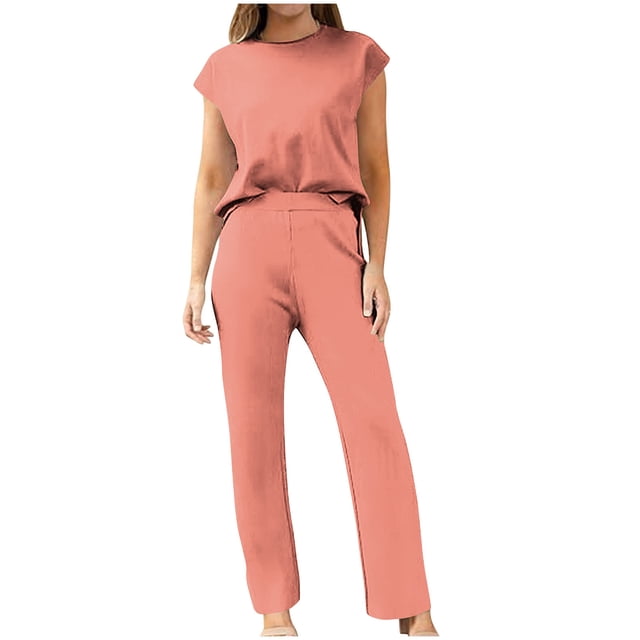 SDNall Womens Fashionable Casual Sleeveless Front Short Back Long Sleeveless Top And Pants Set