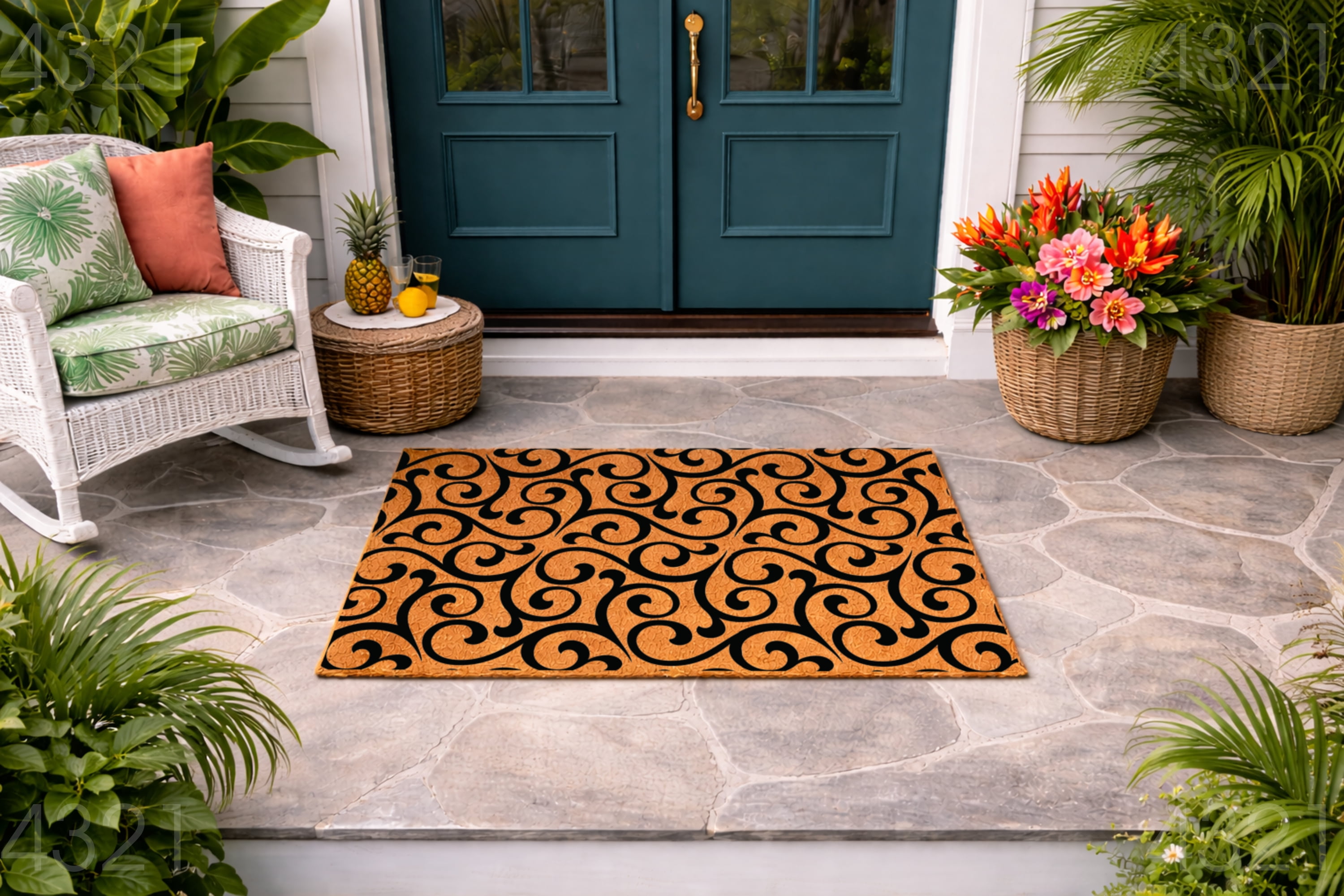Scroll Pattern Doormat, Decorative Entryway Door Mat, Indoor Outdoor Welcome Mat (24x72 inches) WoodByStu 4321