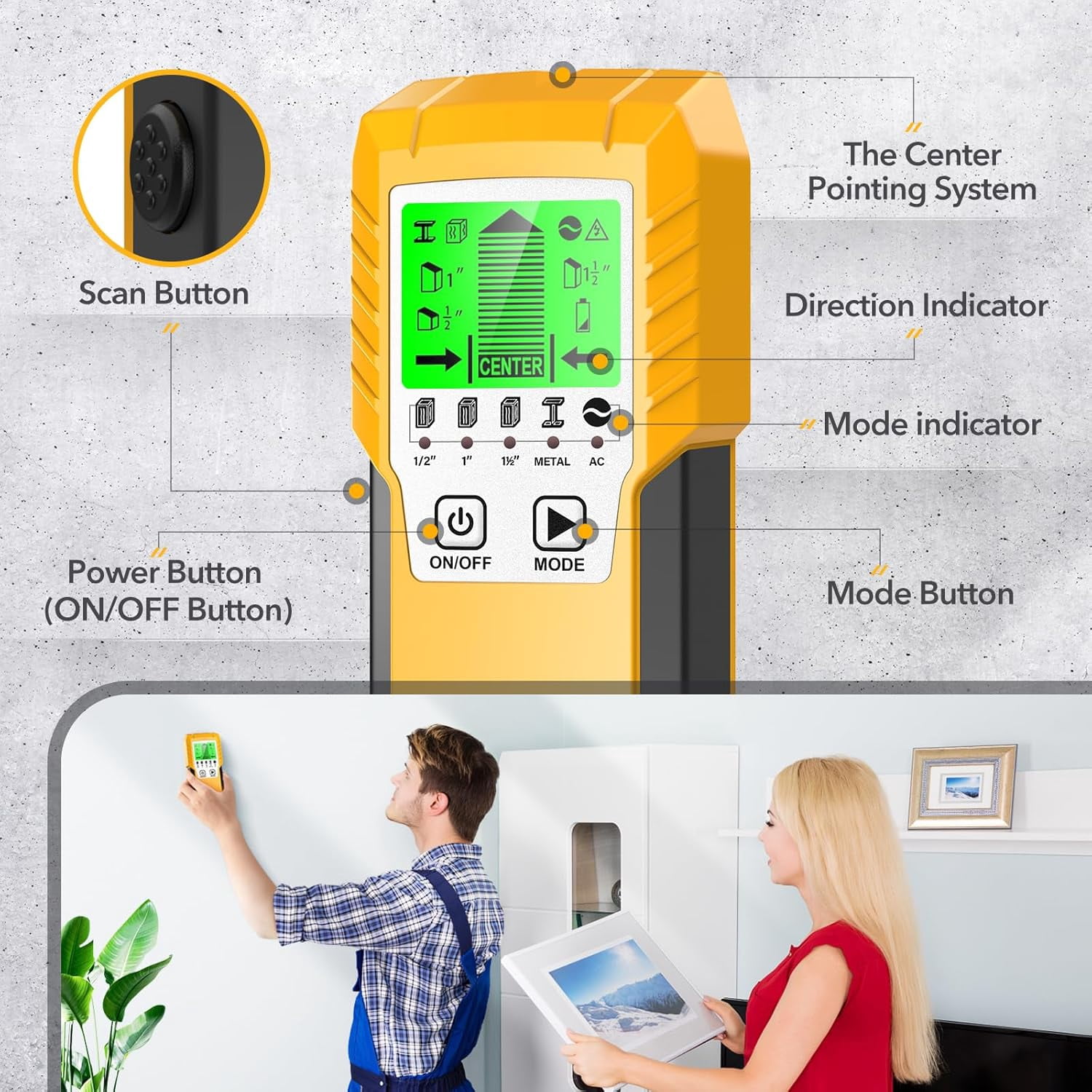 Stud Finder Wall Scanner Detector - 5 in 1 Electronic Wall Wood Metal Stud Locator Edge Center Sensor Beam for Live AC Wire Pipe Metal Lumber Joist Drywall Framing Detection
