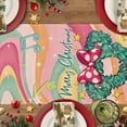 thumbnail image 2 of Merry Christmas Cartoon Mouse Wreath Table Runner, Xmas Abstract Colorful Fluid Texture Note Kitchen Dining Table Decor, Winter Burlap Home Decoration Indoor Outdoor Party Supply 13x90 Inches, 2 of 6