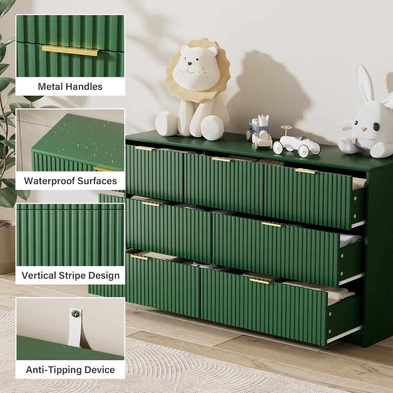 FURNIWAY Green 7 Drawer Dresser, Fluted Wood Clothes Storage Organizer &  Cabinet for Bedroom, Modern Chest with Gold Metal Handles, Wide Dresser for  Bedroom,Living Room,Hallway - Walmart.com