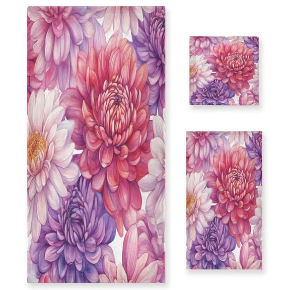 Three-Piece Towel Set Face Towel Towel Set Hand Towel Bath Towel Cotton Bath Towels Bath Towel Sets Hand Bath Towels Chrysanthemums Purple