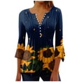 thumbnail image 3 of Apmemiss Blouses for Women Dressy Casual Clearance Women's Casual Trumpet 3/4 Sleeve Printed Buttoned Basic Ruched Corset Tunic Tops Pleated T-shirts Blouses, 3 of 5