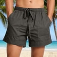 thumbnail image 2 of YgkuHd Men's Cotton Linen Shorts Summer Casual Drawstring Elastic Waist Multi-Pocket Solid Color Beach Vacation Shorts,01-Black_S, 2 of 10
