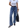 thumbnail image 2 of ClodeEU Women's Mid Rise Wide Leg Denim Jeans with Star Pattern,Casual Trendy Baggy Pants Dark Blue,Women's Plus L, 2 of 8
