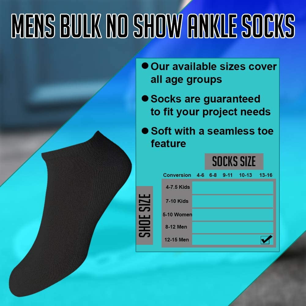 SOCKS'NBULK Mens Wholesale Bulk No Show Ankle Socks, Big And Tall Cotton Sport Athletic Sock Size 13-16