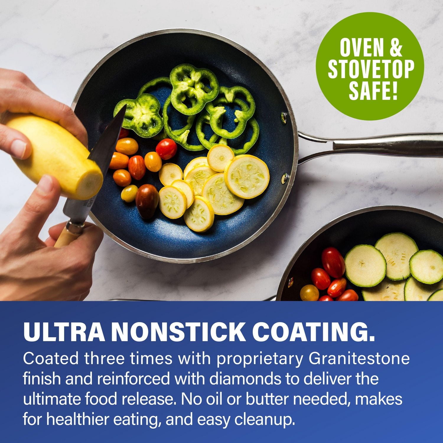 Granitestone Blue 20 Piece Pots and Pans Nonstick Kitchen Cookware Set with Utensils and Bakeware, Oven Dishwasher Safe