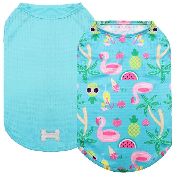 KYEESE 2 Pack Dog Shirts Hawaii Quick Dry Lightweight with Reflective Label Tank Top Sleeveless Vest Great for Summer Cat Clothes Flamingo Pattern Sun Protection, Small
