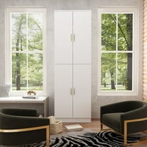 KULAGAGA Freestanding Modern 4 Door Kitchen Pantry, Storage Cabinet Organizer with 6-Tier Shelves and Adjustable Shelves, White