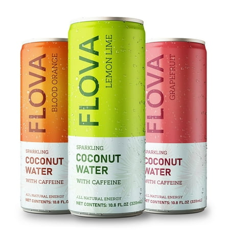 Flova Energy Drink Variety Pack, All Natural, Electrolytes and Minerals from Coconut Water, 4 Simple Easy to Pronounce Ingredients, 99% Juice, Pack of 12 Cans