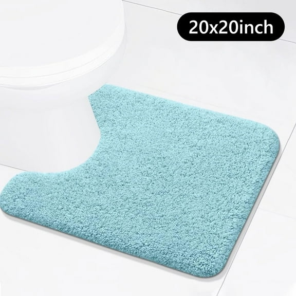 Tripumer U-Shaped Toilet Shaggy Bathroom Contour Rug 20 x 20 inch U Shape Toilet Mat Blue