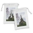 thumbnail image 1 of Eiffel Tower Fabric Pouch Set of 2, Eiffel Natural Flowers Colorful Blossoms Cloudy Sky Perspective Paris Print, Small Drawstring Bag for Toiletries Masks and Favors, 9" x 6", Grey Green, by Ambesonne, 1 of 2