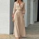 thumbnail image 5 of Camisa Blusa de mujer Top Pantalones Color sólido Cuello en V Bolsillos Traje diario (Caqui XXL) Cgtredaw Caqui T XXL para Mujer, 5 of 7