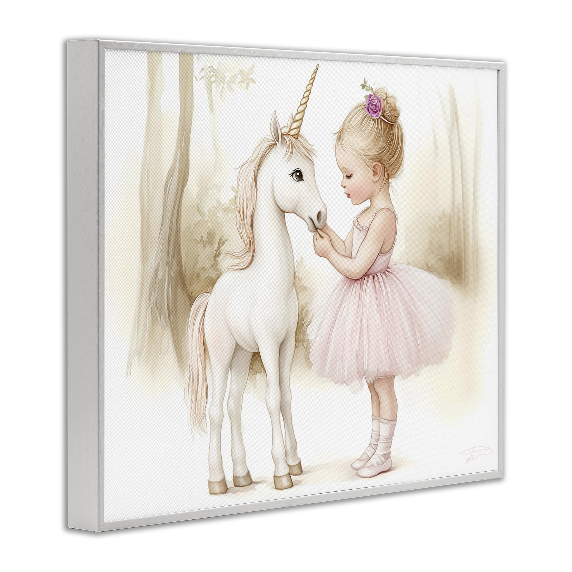 Stupell Industries Girl & Unicorn Friendship White Framed Giclee Art, design by Whimsical Wonders
