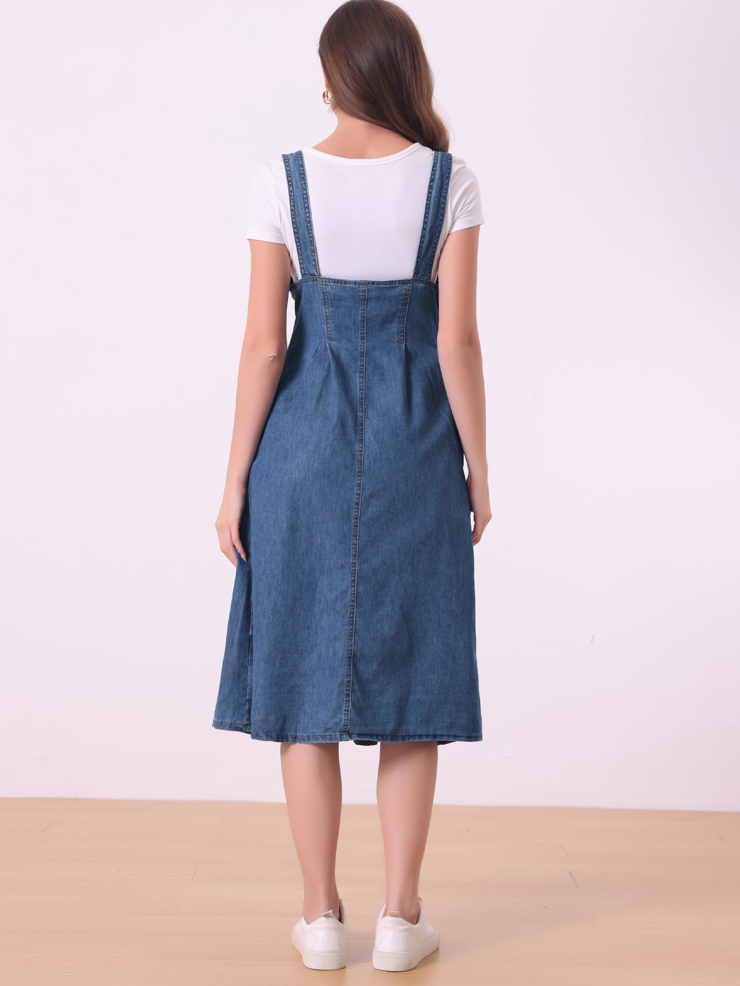 DARING DIVA Sleeveless Button Denim Overall Blouse M Blue