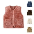 thumbnail image 4 of Children's Fleece Vests Winter Thickened Warm Soft Sleeveless Tops Solid Color Button Comfortable Thermal Outwear Brown 5-6 Years, 4 of 4