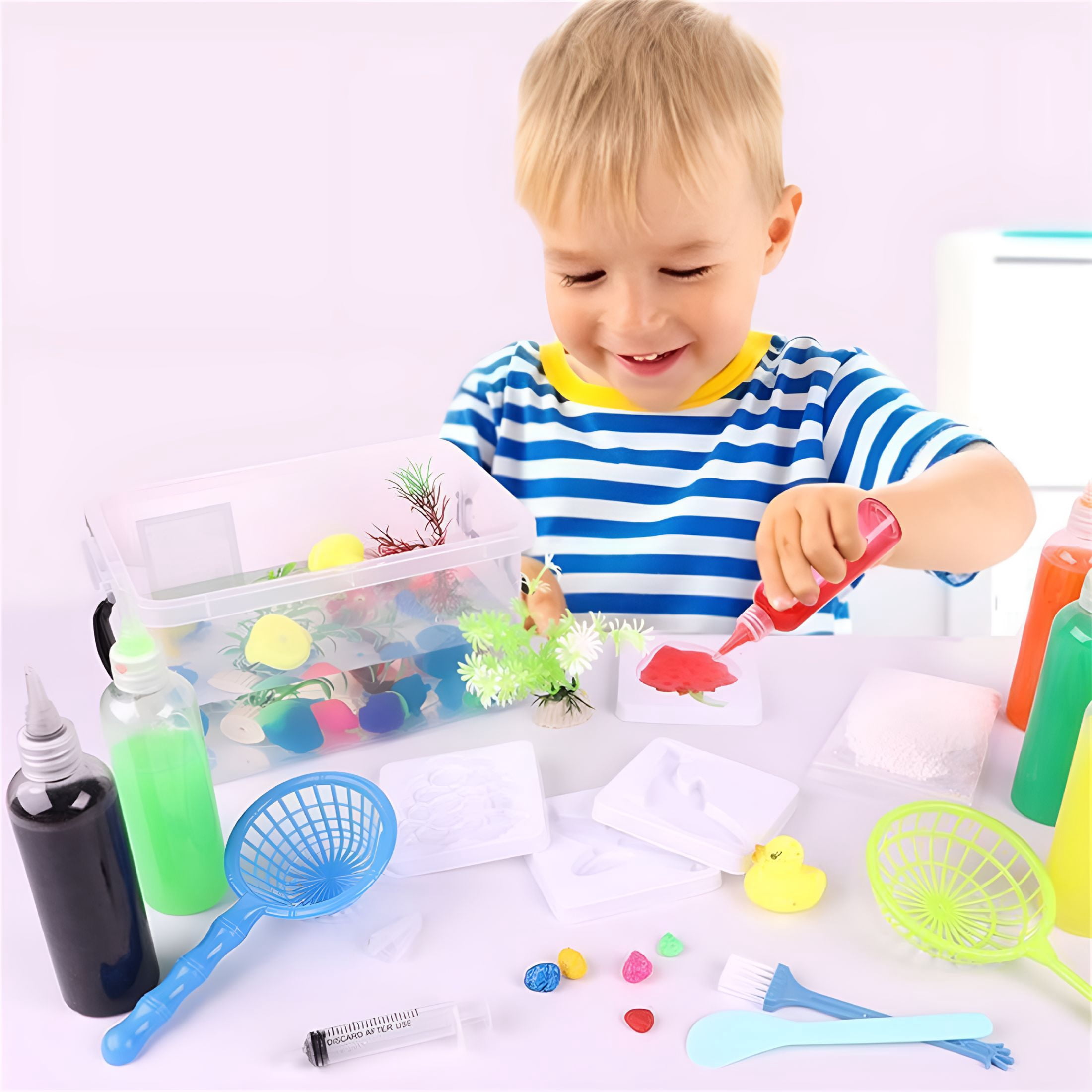 BESTSKY Magic Water Elf Toy Kit,Aqua Fairy Water Gel Kit with Magic Gels,12 Sea Creature Molds. Arts & Crafts DIY STEM Kits for Kids （12x60ml + 12 parts）