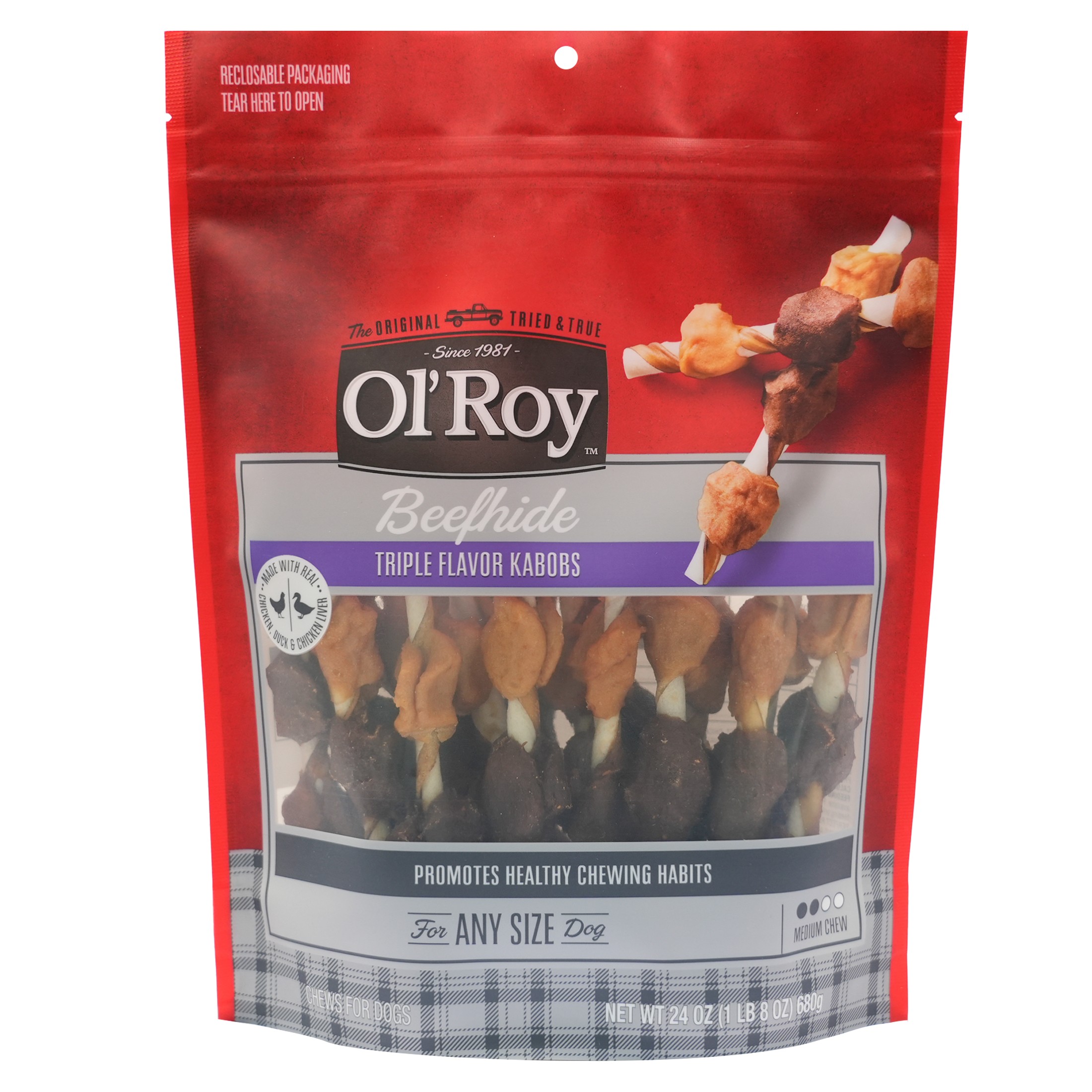 Ol' Roy Triple Flavor Kabobs Beef Hide Dog Chews, 24 oz photo 1