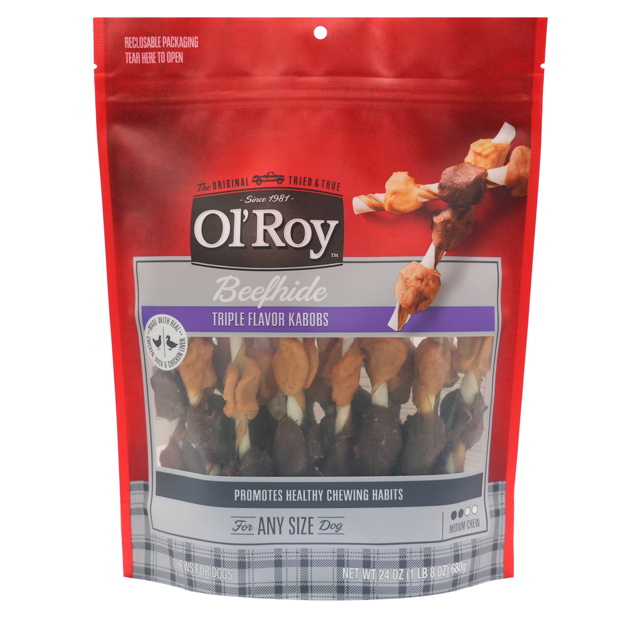 Ol' Roy Beef hide Triple Flavor Kabobs Dry Dog Chews, 24 oz