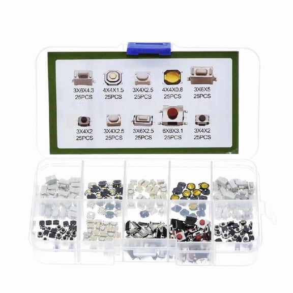 250Pcs Tactile Push Button Switches Assortment for Remote Control Keys