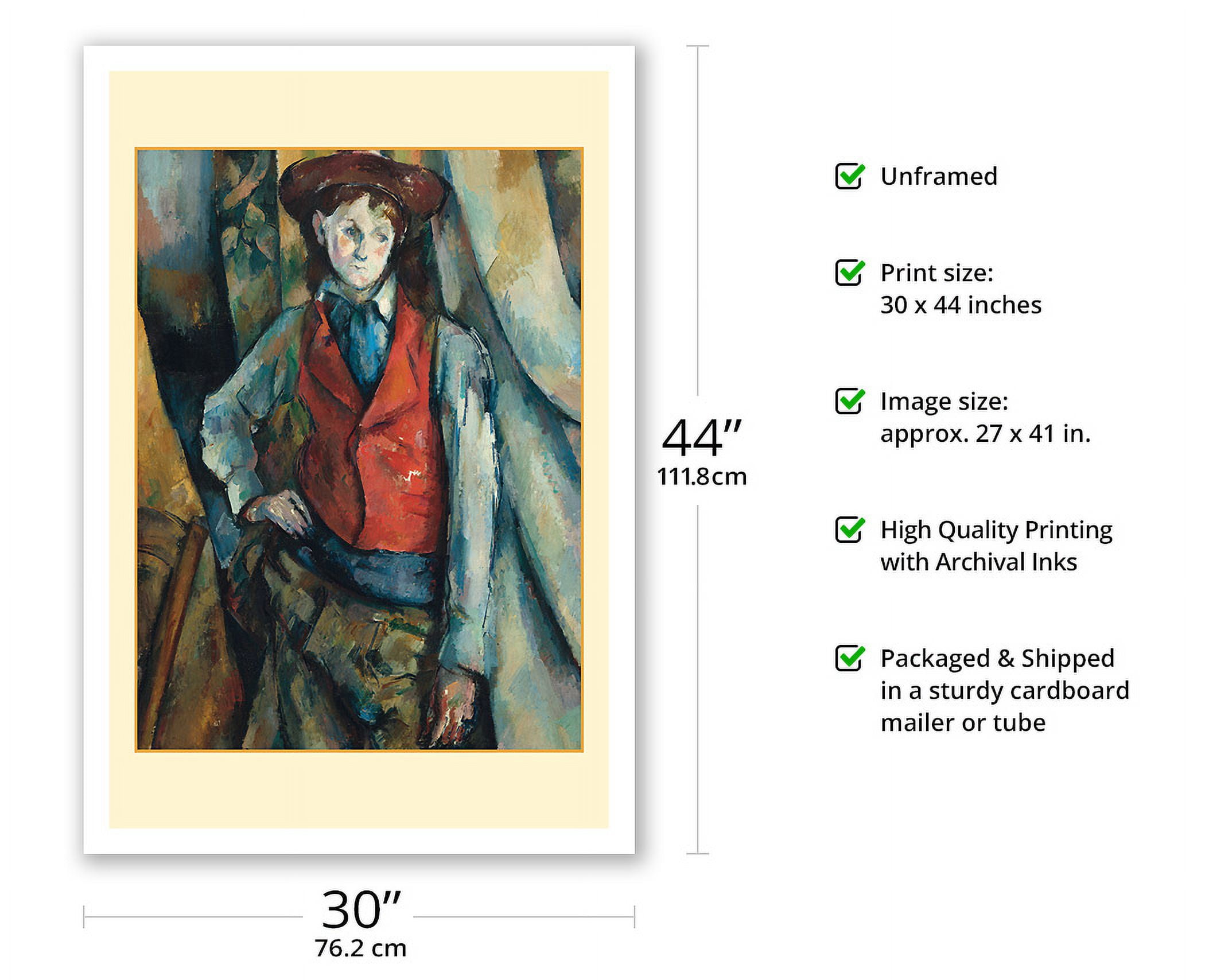 Boy in a Red Vest (Le Garçon au Gilet Rouge) - From an Original Color Painting by Paul Cézanne c.1888 - Fine Art Matte Paper Print (Unframed) 30x44in