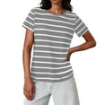thumbnail image 2 of Inverlee Womens Trendy Short Sleeve Tops Summer Striped Round Neck Tee Casual Basic Classic Tshirts, 2 of 9