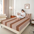 thumbnail image 3 of Castle Fairy Geometric Thin Vertical Stripe King Sheets 4pcs,Mid Century Wide Band Bedding,Coffee White,1 Flat Sheet, 1 Fitted Sheet and 2 Pillowcases, 3 of 7