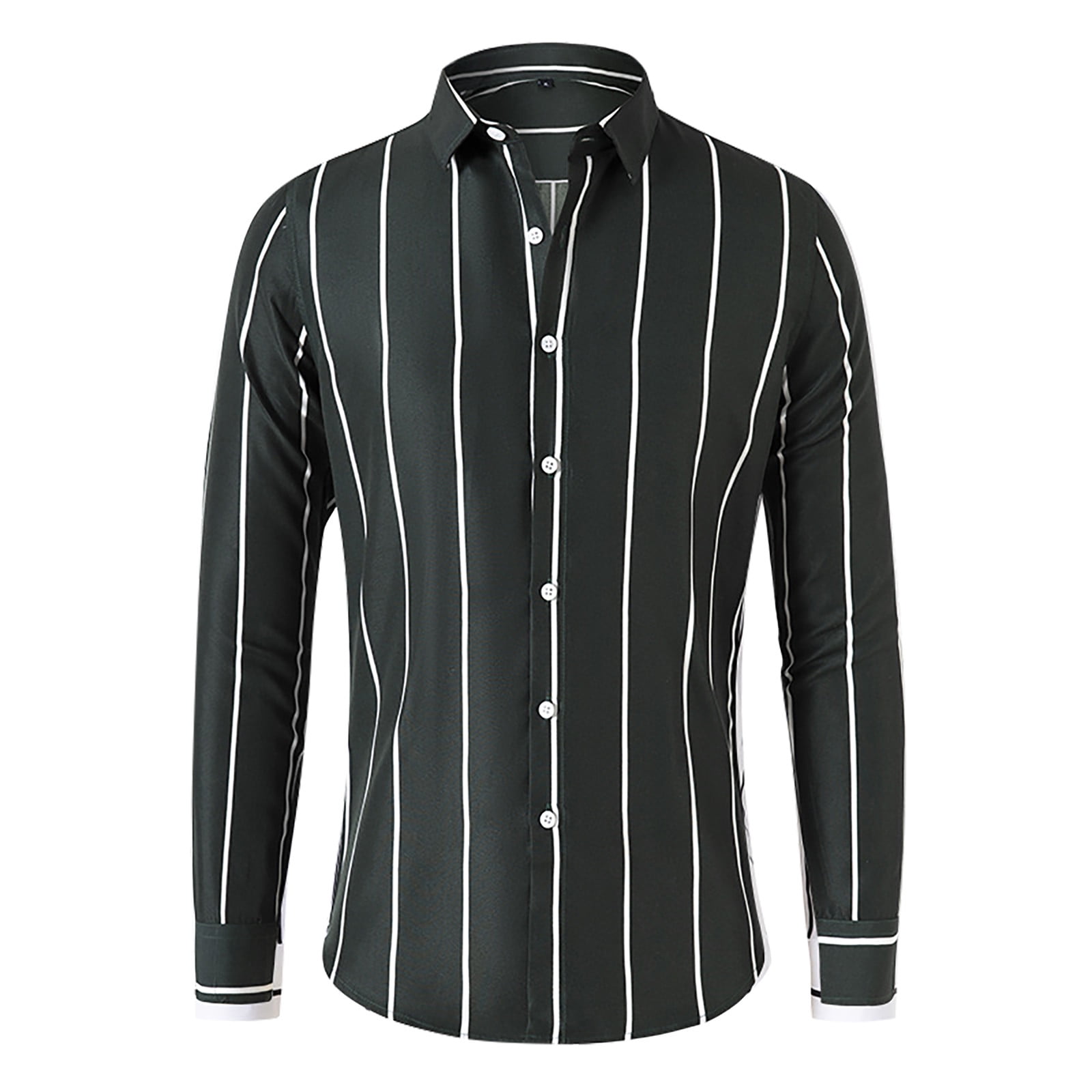 Fsqjgq Striped Dress Shirts for Men Long Sleeve Lapel Casual Button ...