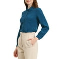 thumbnail image 4 of CURVOSPORT Women's Button Down Shirt Peter Pan Collar Long Sleeve Princess Line Blouse M Peacock Blue, 4 of 7