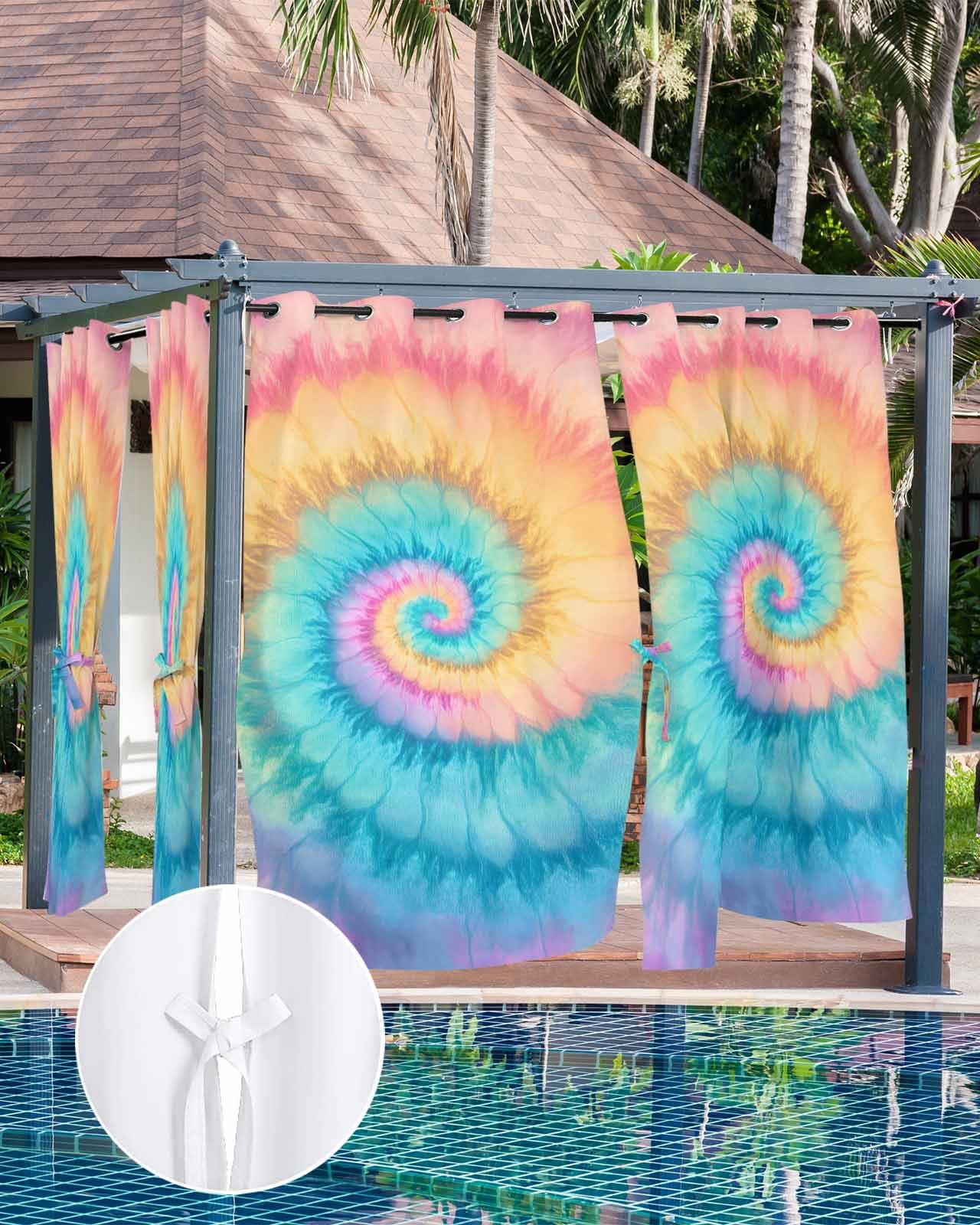 nqOlkjepod Outdoor Curtains for Patio Waterproof, Colorful Tie Dye Outdoor Privacy Panels Grommet, Rainbow Ombre Abstract Pattern Art Blackout Outside Curtains for Porch/Cabana 54"x84", 1 Panel