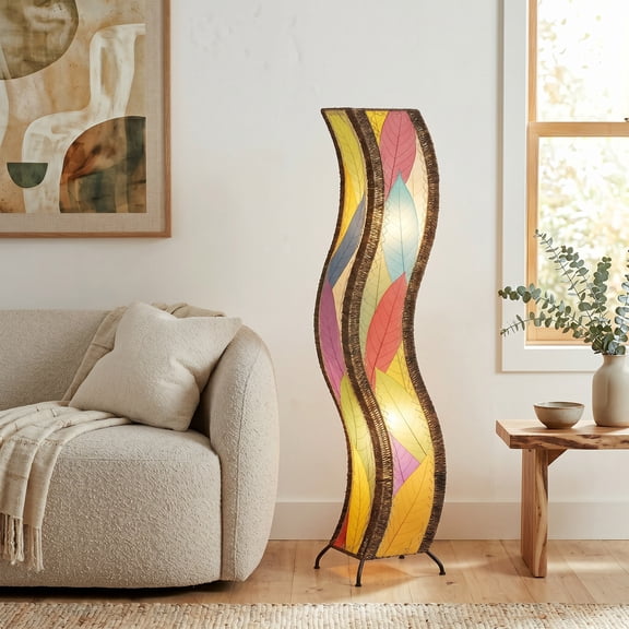 Eangee Home Design Wave Large Floor Lamp, Shade Made Of Cocoa Leaves, 13x10x48 Inches