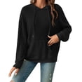 thumbnail image 2 of Wevis Women's Vertical Ribbed Hooded Sweatshirt, Long Sleeve Loose Pullover With Front Kangaroo Pocket, 2 of 5