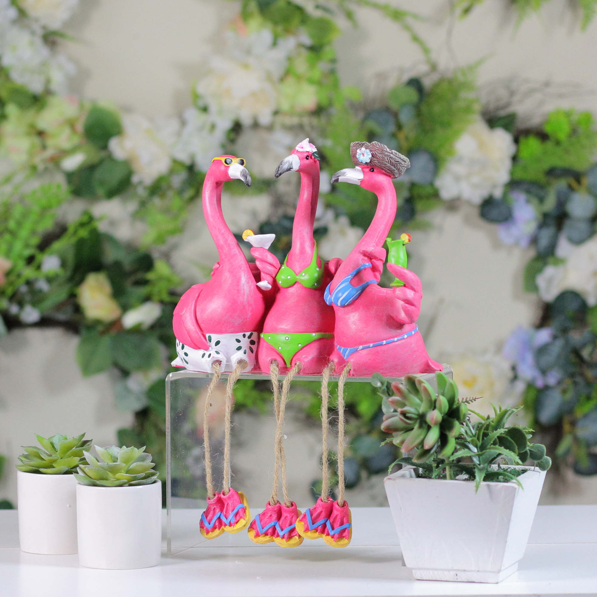 13" The Three Amigos Flamingo Outdoor Garden Statue