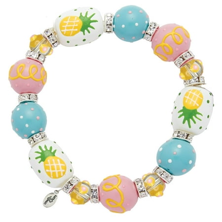Glass Bead Stretch Bracelet - Posh Pineapple Rhinestone Glass Beaded Kate and Macy Stretch Bracelet