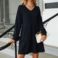 thumbnail image 4 of GZWYHT Dresses for Women 2025,Midi Dresses Womens Solid V Neck Long Sleeve Dress Casual Tunic Short Dresses Long Sleeve Dress,Petite Dresses,Navy Dress,Modest Dresses XL, 4 of 7