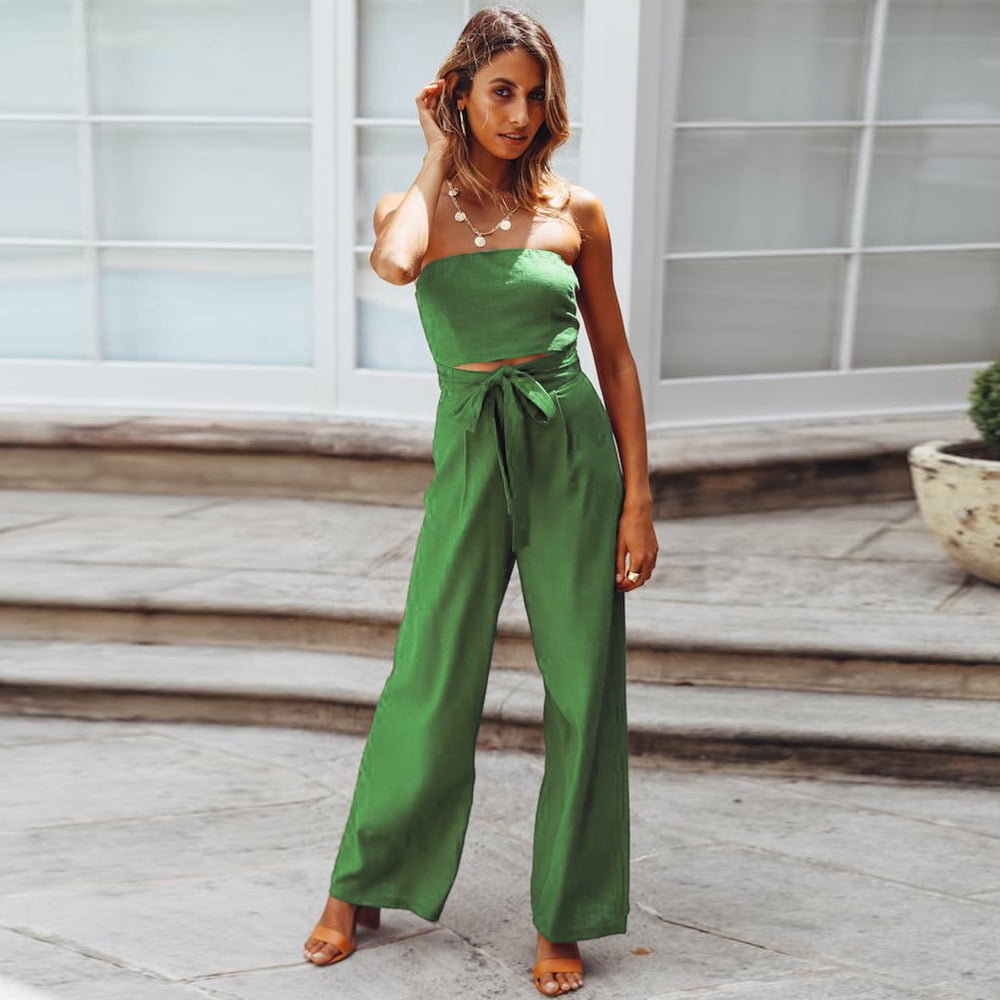 Ieder jam Verslijten Women's Spring and Summer Casual Fashion Sexy Backless Slim Jumpsuit  Straight Long Pants Suits Green S - Walmart.com