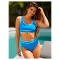 thumbnail image 3 of Blue Solid Color Modest Two Piece Bikini Set, 3 of 5