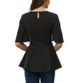 thumbnail image 3 of INSPIRE CHIC Women's Split Half Sleeve Crew Neck Belted Knot Drap Casual Peplum Blouse, 3 of 5