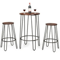 Gymax 3PC Pub Set Bar Wood Round Table Height Counter Chairs Bistro Stool Furniture by Gymax