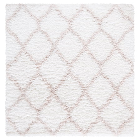 SAFAVIEH Indie Careen Geometric Shag Area Rug, Ivory/Mushroom, 4' x 4' Square