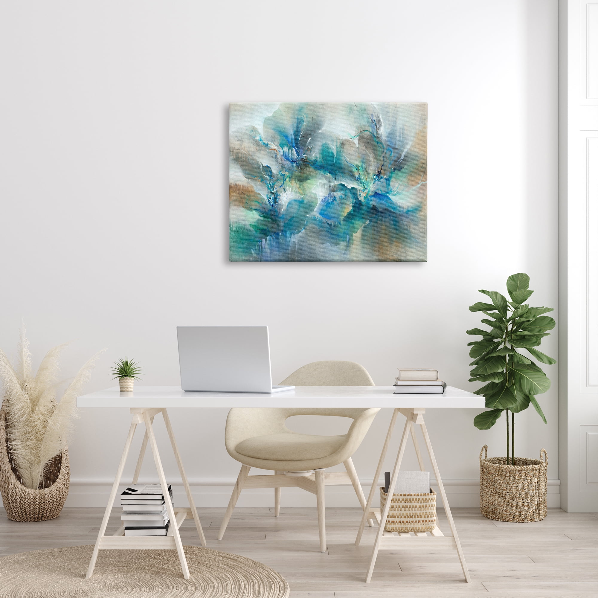 Stupell Industries Modern Blended Paint Abstraction Floral Petal Shapes Blue, 40 x 30, Design by K. Nari