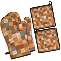 Fall Pumpkins Kitchen Oven Mitt and Pot Holder Sets 4 Pcs for Baking, Cooking and Grilling, Heat Resistant Up To 392 °F