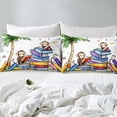 thumbnail image 4 of Monkey Animal Fitted Sheet Queen Size Colorful Books Pattern Bedding Set Kids Room Decor English Letter Print Bed Cover with 2 Pillowcases Tropical Coconut Tree Soft Polyester Bedding,No Top Sheet, 4 of 6